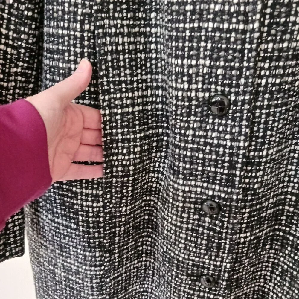 Gap Black White Tweed Coat Large Longline Warm Winter
